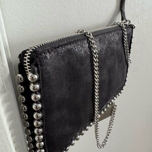 Zara Black Suede Clutch with Silver Accents